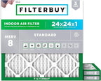 Filterbuy 24x24x1 Air Filter MERV 8 Essential Dust & Allergy Defense (3-Pack), Electrostatic Pleated HVAC AC Furnace Filters Replacement, Made in USA (Actual Size: 23.38 x 23.38 x 0.75)