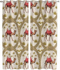 2 Panel Kitchen Cafe Curtains, Camels Palm Trees Sunlight Filtering Nature Air Through, Window Decor Tier Curtains for Living Room 80W x 84L inch Desert Date Coconut Trees Leaves Cords Beige