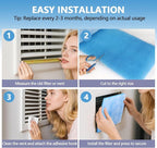 12" x 90" Air Vent Filters, with 48Pcs Adhesive Hook Tape, Cut to Size Air Filter Material HVAC Furnace Filters Kit MERV 8 Triple Vent Filter for Home Floor Register, Ceiling, Grilles