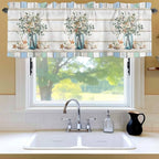 Kitchen Valances for Window, Ocean Starfish Conch Shell Eucalyptus Light Filtering Rod Pocket Valance Curtain, Colorful Wood Grain Short Curtains Window Topper for Bedroom Living Room 42x12in