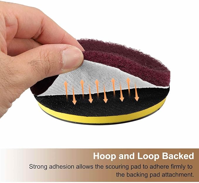 HARFINGTON 24pcs Scrubber Scouring Pads 180 Grits 4 Inch Drill Power Brush Hoop and Loop Surface Conditioning Disc Drill Scuffing Disc Scrub Pads for Home Kitchen Cleaning, Green