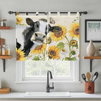 Yellow Sunflowers Kitchen Curtains 45 Inch Length, Short Cafe Window Curtains Tab Top, Country Cow Flower Butterfly Farmhouse Cream Light Filtering Window Treatments Tier Drapes 27.5"x45" 2 Panel