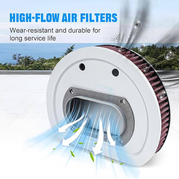 Motorcycle Air Filter 29462-99 1011-4208 High Flow Intake Cleaner Accessories for Harley 1999-2001 Touring Electra Glide, Road King and Road Glide Models (Red)