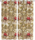 2 Panel Kitchen Cafe Curtains, Desert Camels Sunlight Filtering Nature Air Through, Home Decor Window Covering Tier Curtains for Living Room 104W x 90L inch Tropical Palm Trees Sand Cords Brown