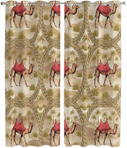 2 Panel Kitchen Cafe Curtains, Desert Camels Sunlight Filtering Nature Air Through, Home Decor Window Covering Tier Curtains for Living Room 104W x 90L inch Tropical Palm Trees Sand Cords Brown