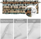 Dog Paws Valance Curtains for Kitchen, Teal Brown Wood Grain Privacy Rod Pocket Valance Curtain, Light-Filtering Window Treatment for Bedroom Bathroom, 42"x12"