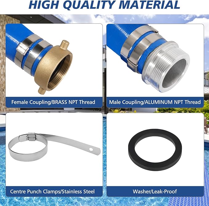1" x 50 ft Backwash Hose for Swimming Pools, Heavy Duty PVC Lay Flat Water Discharge Hose,Durable Pool Drain Hose with Aluminum Pin Lug Fittings for Pump And Filters