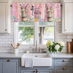 Easter Curtain Valances for Windows, Kitchen Valance Window Treatment, Spring Rabbit Eggs Flowers Flags Leaves Wood Grain Light Filtering Block Curtains for Bathroom/Bedroom/Living Room 54'' x 18''
