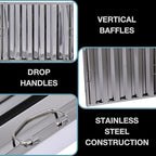 25" x 20" Stainless Steel Commercial Hood Filter – Dishwasher Safe, Welded Baffle Grease Trap with Drop Handles – Easy Installation & Durable Grease Fire Prevention Filter
