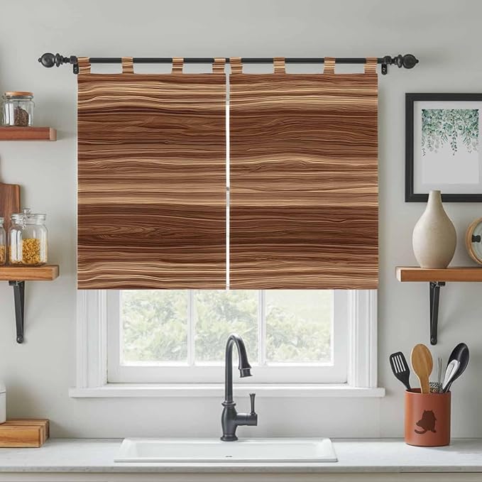 Brown Western Bedroom Curtains 63 Inch Length, Window Curtains Tab Top, Vintage Farmhouse Wood Barn Door Light Filtering Window Treatments Drapes 42"x63" 2 Panel