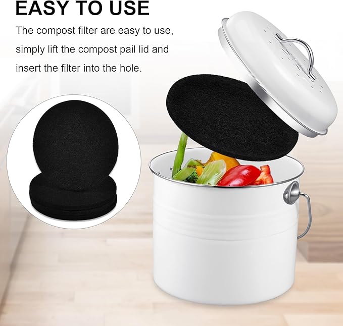 6Pcs 6.5 Inch Charcoal Filters for Kitchen Compost Bin, Replacement Activated Carbon Filters for Countertop Compost Pail Home Bucket Refill Sets, Round