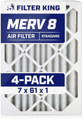 Filter King 7x61x1 Air Filter | 4-PACK | MERV 8 HVAC Pleated A/C Furnace Filters | MADE IN USA | Actual Size: 7 x 61 x .75"