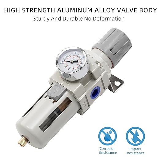 Industrial Air Compressor Filter Regulator Combo 3/8" NPT 0-150 PSI w/Semi-Auto Drain,5 Micron Water Separator for Pneumatic Tools