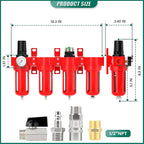Industrial Grade 4-Stage Aluminum Air Drying System, 1/2 Inch NPT, 0-150 PSI, Desiccant Dryer, air Regulator, Particulate Filter and Coalescing Filter (Manual Drainage)
