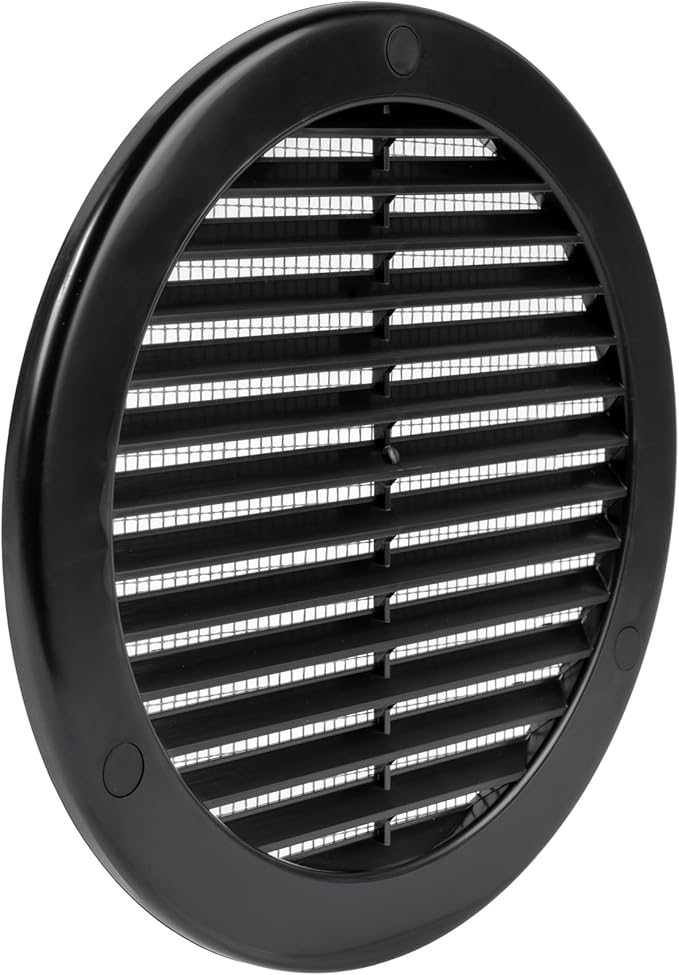 Vent Systems 6" Inch (Opening Dimensions) Black Soffit Vent Cover - Plastic Round Air Vent Grille - Built-in Mesh Screen - HVAC Register Louver for Bathroom, Home, Kitchen