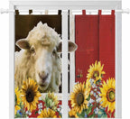 Sheep Flowers Bathroom Curtains 63 Inch Length, Window Curtains Tab Top, Country Red Barn Botanical Sunflowers Light Filtering Window Treatments Drapes 52"x63" 2 Panel