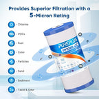 PUREPLUS 5 Micron 10" x 4.5" Whole House FXHTC Sediment and Carbon Water Filter Replacement Cartridge for GXWH40L, GXWH35F, GNWH38S, RFC-BBSA, WRC25HD, PP10BB-CC, RFC-BB, WFHD13001, 4Pack