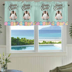 Green Easter Curtain Valances for Windows, Kitchen Valance Window Treatment, Spring Cartoon Bunny Colorful Eggs Wood Grain Light Filtering Block Curtains for Bathroom/Bedroom/Living Room 54'' x 18''