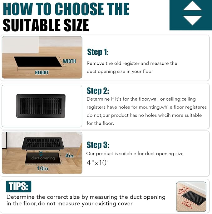 VOISEN Floor Register 4x10, 2 Pack Black Floor Vent Covers,Heavy Duty Steel Walkable Floor Vents,Vent Covers for Home Floor