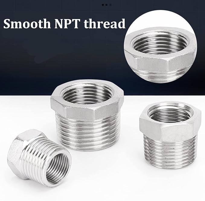 2 Pcs Reducer Hex Bushing, 304 Stainless Steel 1" Male NPT to 1/2" Female NPT（ 1"MNPT - 1/2"FNPT） Pipe Fitting Hex Bushing, Heavy Duty Pipe Fitting Reducer Adapter