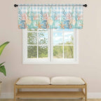 Summer Beach Sheer Valance Curtains, Ocean Colorful Coral Shell Seaweed Starfish Blue Plaid Light Filtering Kitchen Valances Rod Pocket Voile Curtain Treatment for Bedroom/Living Room/Basement 42Wx12L