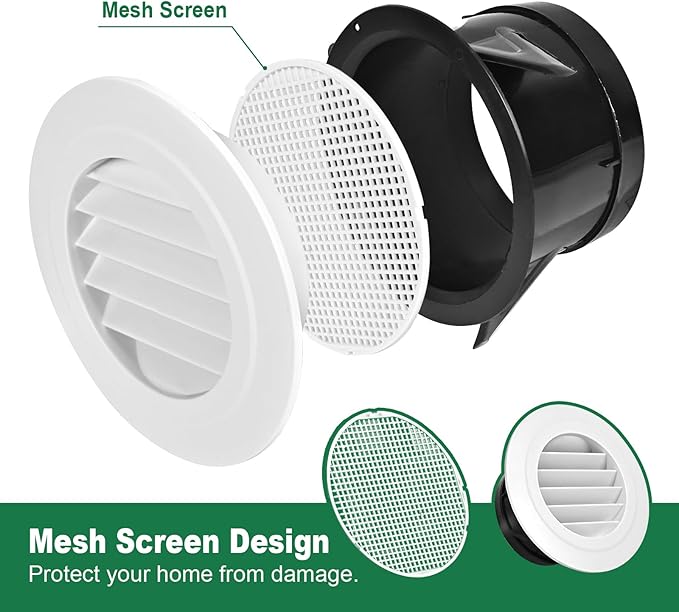Soffit Vents 4 Inch, Round Exhaust Air Vent Cover with Built-in Fly Screen for Bathroom Kithchen Office Home, White 1P 100mm