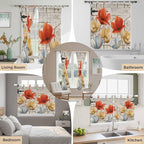 Retro Floral Bedroom Curtains 72 Inch Length, Window Curtains Tab Top, Red Yellow Tulips Barm Doors Farmhouse Wooden Light Filtering Window Treatments Drapes 52"x72" 2 Panel
