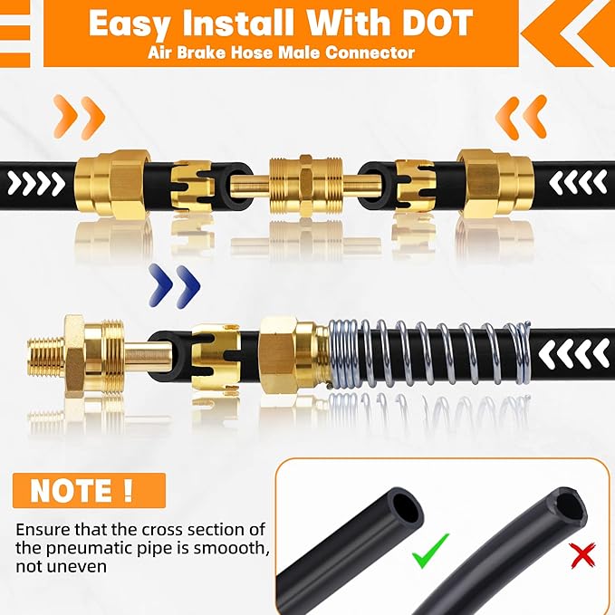 50PCS Brass DOT Air Brake Hose End Fitting Kit, Dazakoot J1402 Air Brake Fitting Assortment Kit for Replacement, Air Brake Hose Assembly Kit (Connector, Nut Tube, Spring and Sleeve Tube)