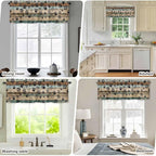 Dog Paws Valances for Windows, Teal Brown Wood Grain Kitchen Valance Light Filtering Rod Pocket Short Curtains for Kitchen Bathroom, 1 Panel, 60"x14"