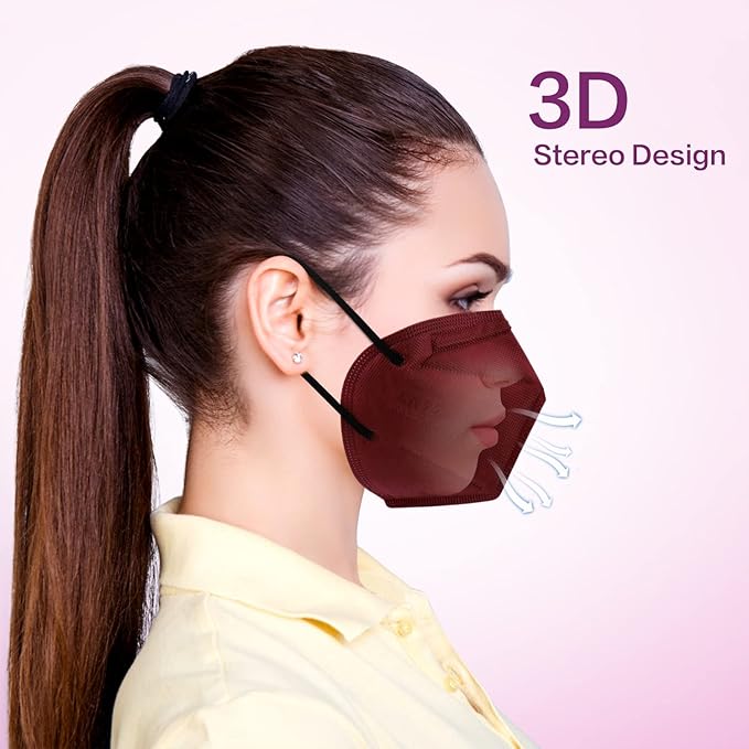 Miuphro KN95 Face Mask, 5-Layer Design Cup Dust Safety KN95 Masks 25 Pack, Red