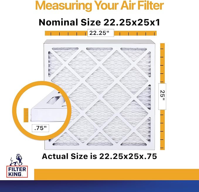 Filter King 22.25x25x1 Air Filter | 12-PACK | MERV 13 HVAC Pleated A/C Furnace Filters | MADE IN USA | Actual Size: 22.25 x 25 x .75"