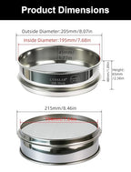 All 304 Stainless Steel 200 Mesh Test Sieve (0.075mm Aperture), 8 Inch/20cm Diameter, Lab Sifter, Fine Screen for Cement Powder, Silt, Soil & 3D Printing Filtering