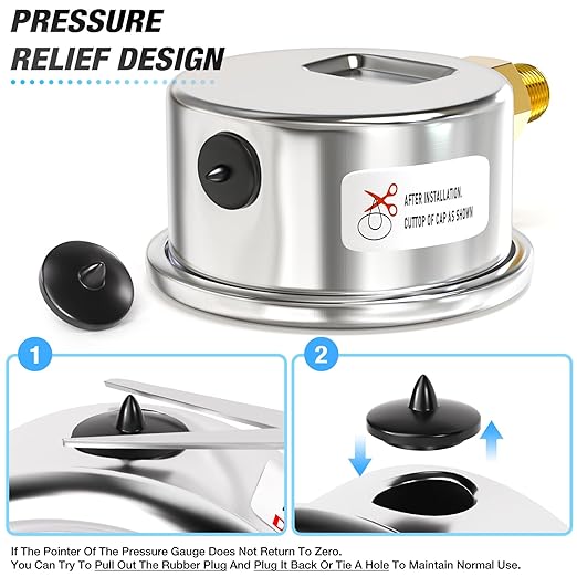MEANLIN MEASURE 0~60Psi Dry Pressure Gauge Stainless Steel 1/8" NPT 2" FACE DIAL Waterproof for Pool Filter Pump Oil Air Compressor Tire Pressure Tester Lower Mount with 1/4" NPT and 3/8" NPT Hex Bush