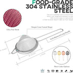 Homestia 3.3" Fine Mesh Strainer for Kitchen, 304 Stainless Steel Cocktail Sieve Sifters For Food, Liquid Drink Strainers Cup for Tea, Rice, Oil, Noodles, Fruits, Vegetables (Silver)