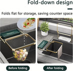 Kitchen Food Waste Filter Basket with 50Pcs Mesh Bag Collapsible Residue Filter Screen Holder Square Bracket Corner Hanging Drain Rack Sink Strainer Green 1pcs