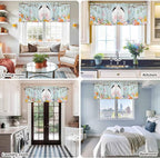 Easter Bunny Curtain Valances for Windows, Kitchen Valance Window Treatment, Easter Eggs Spring Farmhouse Wood Grain Teal Blue Light Filter Block Curtains for Bathroom/Bedroom/Living Room 42'' x 12''