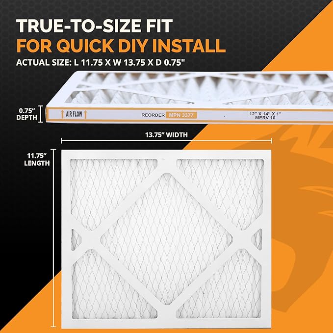 Tiger Tough MERV 10 Air Filters, 12x14x1 – MPR 1000 Pleated HVAC AC Furnace Filter Replacement for Home, Pack of 12