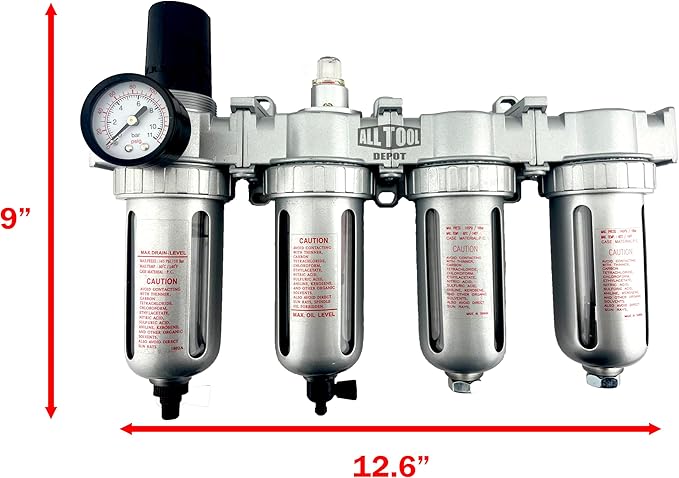 4 STAGE HIGH DUTY INDUSTRIAL GRADE ULTRA CLEAN FILTER REGULATOR COALESCING DESICCANT DRYERS SYSTEM FOR COMPRESSED AIR LINES METAL BOWLS GREAT FOR PAINT SPRAY AND PLASMA CUTTER (1/2"NPT AUTO DRAIN)