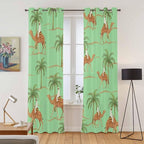 2 Panel Kitchen Cafe Curtains, Desert Camels Sunlight Filtering Nature Air Through, Home Decor Window Covering Tier Curtains for Living Room 104W x 96L inch Tropical Date Palm Trees Animal Green