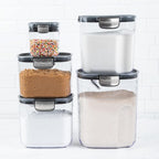 ProKeeper+ Airtight Food Storage Container Set – Clear Plastic Flour and Sugar Canister Set with Magnetic Accessories for Kitchen Organization (Grey, 9-Piece)