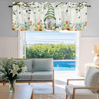 Easter Gnomes Curtain Valances for Windows, Kitchen Valance Window Treatment, Spring Watercolor Eggs Flower Wood Grain Light Filtering Block Curtains for Bathroom/Bedroom/Living Room 42'' x 12''