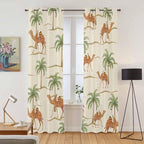 2 Panel Kitchen Cafe Curtains, Date Coconut Tree Sunlight Filtering Nature Air Through, Home Decor Window Covering Tier Curtains for Living Room 104W x 90L inch Desert Camels Botanical Tropical Beige