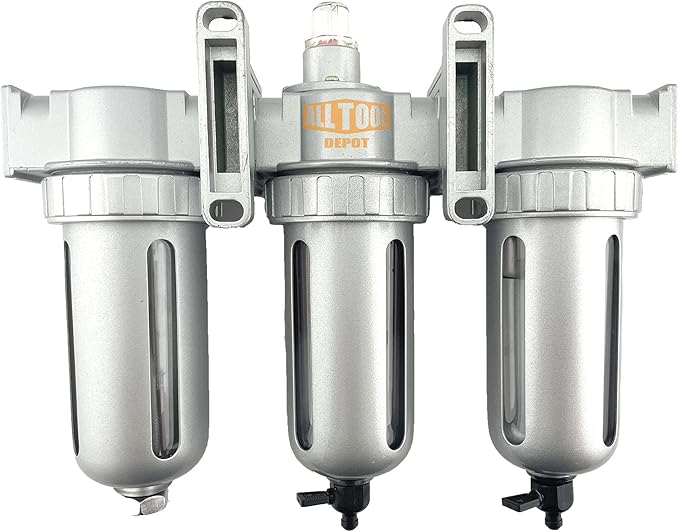 1/4" NPT MID FLOW 3 Stages Filter Coalescing Desiccant Dryer System For Compressed Air Lines, Poly Bowls, Great For Paint Spray And Plasma Cutter (MANUAL DRAIN)