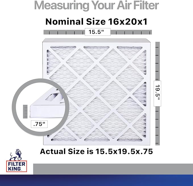 Filter King 16x20x1 Air Filter | 4-PACK | Carbon MERV 8 HVAC Pleated A/C Furnace Filters | MADE IN USA | Actual Size: 15.5 x 19.5 x .75"