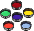 Astromania Telescope Filter Set, 1.25 inches Six Color Filters Kit (Red, Orange, Yellow, Green, Dark Blue, Light Blue), Telescope Accessories to Enhance Moon Planetary View for Astronomical Telescopes