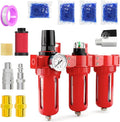 3 Stage Aluminium Air Drying System 1/4" NPT,Coalescing Filter, Particulate Filter, Desiccant Dryer and Air Regulator, Manual Drain, Mid Flow, For Plasma Cutter and Paint Spray