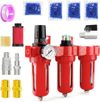 3 Stage Aluminium Air Drying System 1/4" NPT,Coalescing Filter, Particulate Filter, Desiccant Dryer and Air Regulator, Manual Drain, Mid Flow, For Plasma Cutter and Paint Spray