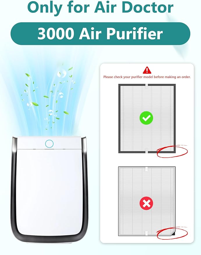 3000 Replacement Filter Compatible with Air Doctor 3000 Air Purifier,3 Premium Filter + 3 Activated Carbon Filters + 4 Pre-Filters,Compare to ADF3001 ADF3002 ADF3003