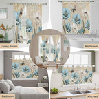 Spring Flowers Bedroom Curtains 72 Inch Length, Window Curtains Tab Top, Vintage Rustic Tulips Floral Butterfly Khaki Light Filtering Window Treatments Drapes 52"x72" 2 Panel