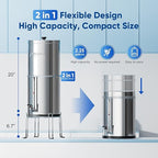Purewell 8-Stage Gravity Fed Water Filter System, 2.25 Gallon Stainless Steel Countertop System with 4 Filters, Metal Water Level Spigot and Stand, Reduce Fluoride and Chlorine, PW-OBT-CF
